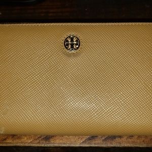 Tan Tory Burch Zipper Wallet